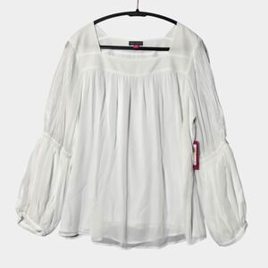 Vince Camuto Square Neck Lace Puff Sleeve Blouse L White Flowy Boho Feminine NWT